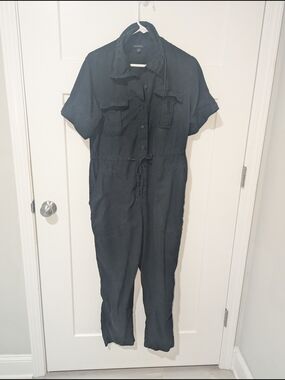 Banana Republic Black Short-Sleeve Utility Jumpsuit